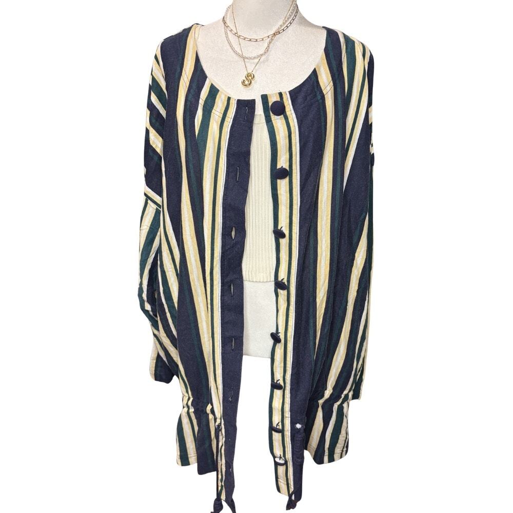 Vintage Knit Series Striped Shacket Navy Green Yellow Plus Size 26/28W / XXL